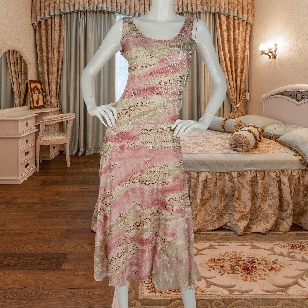 Komarov Lace Trim Floral Satin Dress M Chic